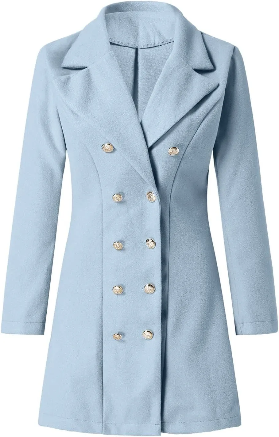 Trench Coat Women Long Wool Double Breasted Blazer Fall Winter Notch Lapel Jacket Business Casual Mid-Long Peacoat