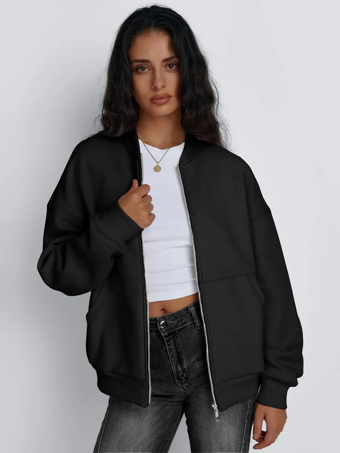Trendy Queen Womens Zip Up Sweatshirts Jackets Oversized Fall Outfits Winter Clothes Hoodies with Pockets Y2k 2025 Fashion