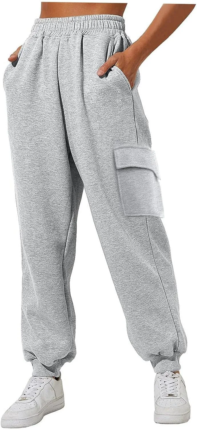 Trendy Sweatpants for Women 2024 Cargo Pants Women Casual Solid Elastic Casual Pants with Pockets Trousers