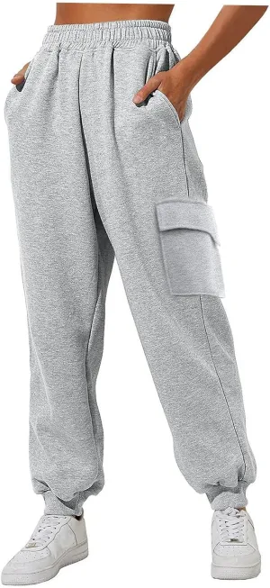 Trendy Sweatpants for Women 2024 Cargo Pants Women Casual Solid Elastic Casual Pants with Pockets Trousers