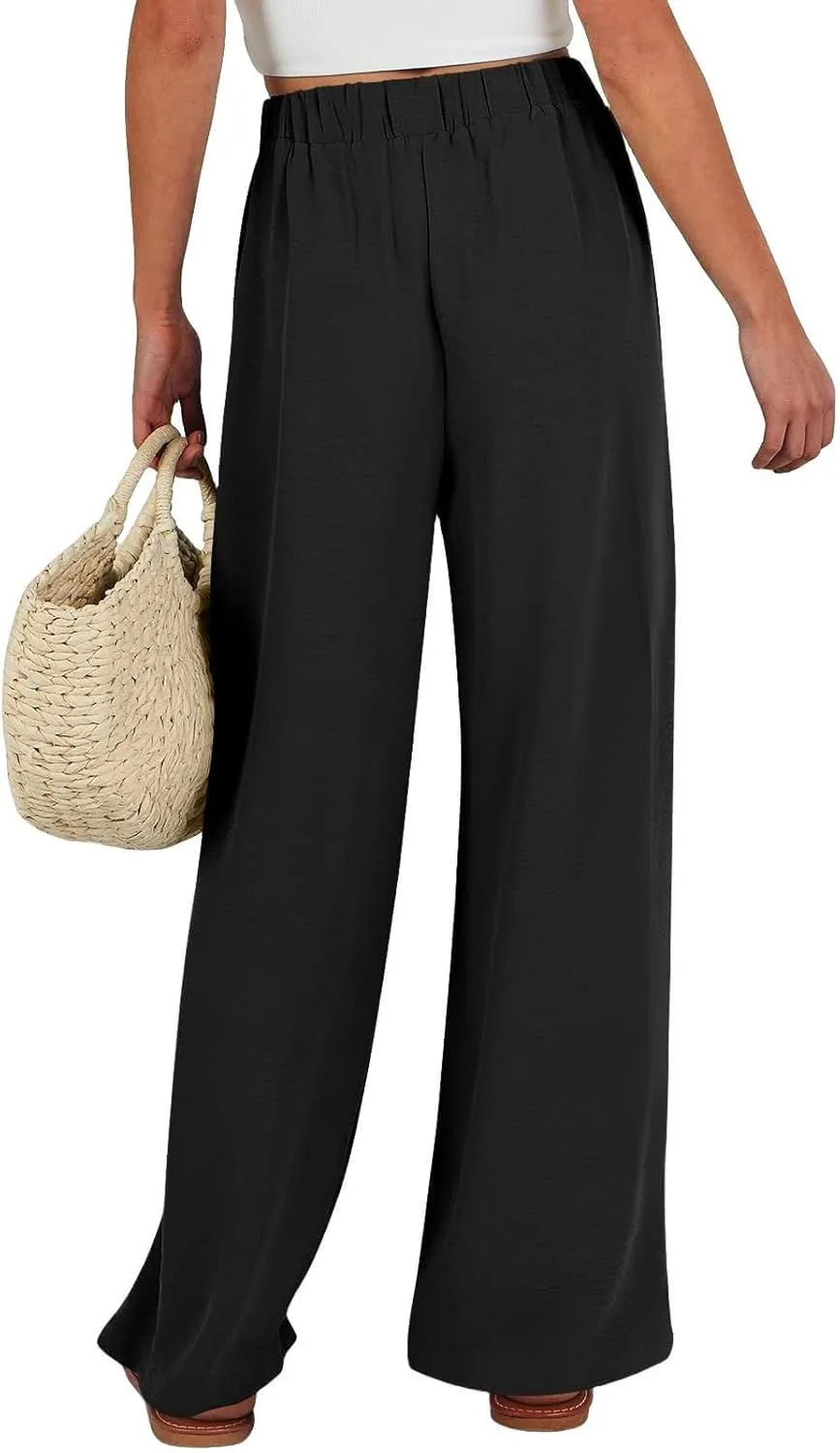 Trendy Wide Leg Palazzo Pants for Women Summer High Waist Flowy Casual Trousers Lounge Beach Travel Vacation Outfits