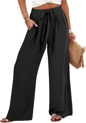 Trendy Wide Leg Palazzo Pants for Women Summer High Waist Flowy Casual Trousers Lounge Beach Travel Vacation Outfits