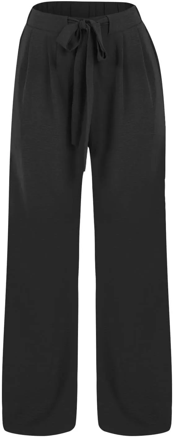 Trendy Wide Leg Palazzo Pants for Women Summer High Waist Flowy Casual Trousers Lounge Beach Travel Vacation Outfits