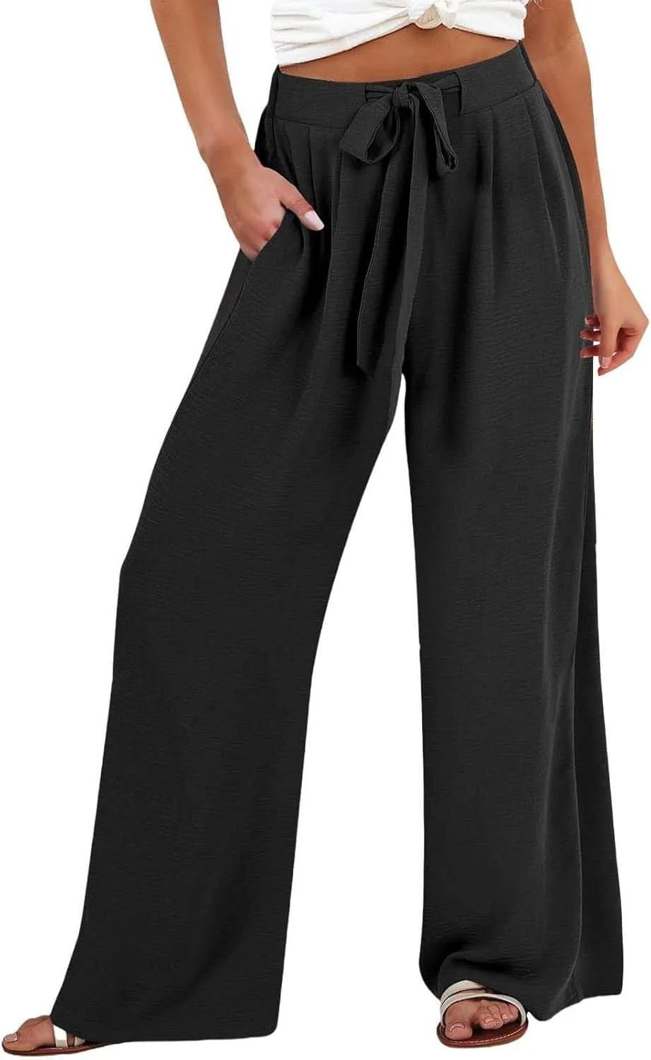 Trendy Wide Leg Palazzo Pants for Women Summer High Waist Flowy Casual Trousers Lounge Beach Travel Vacation Outfits
