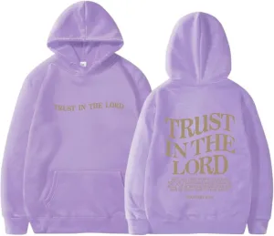 Trust in The Lord Letter Print Fashion Hoodies & Sweatshirts for Women Oversize Pullover with Kangaroos Pocket Drawstring Top