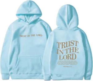 Trust in The Lord Letter Print Fashion Hoodies & Sweatshirts for Women Oversize Pullover with Kangaroos Pocket Drawstring Top