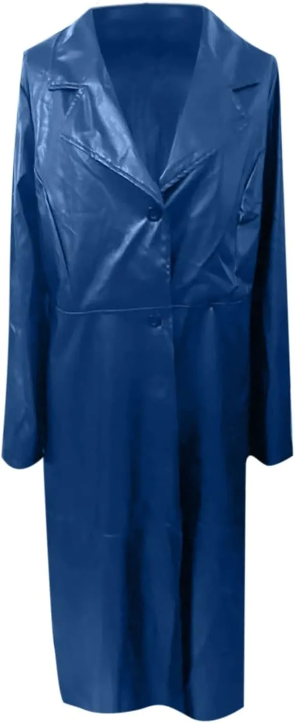 tuduoms Long Faux Leather Trench Coat for Women Button Down Ankle Length Maxi PU Jackets 2022 Ladies Lapel Coat Outwear