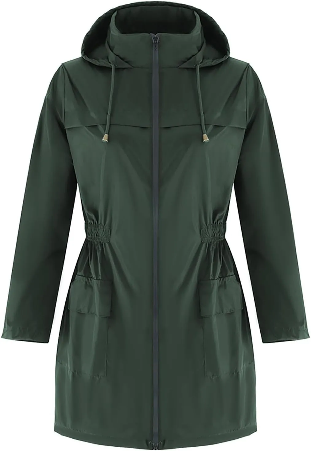Uillui Womens Lightweight Hooded Trench Coat Waterproof Active Outdoor Rain Jacket Solid Color Mid-Length Windbreaker Jacket