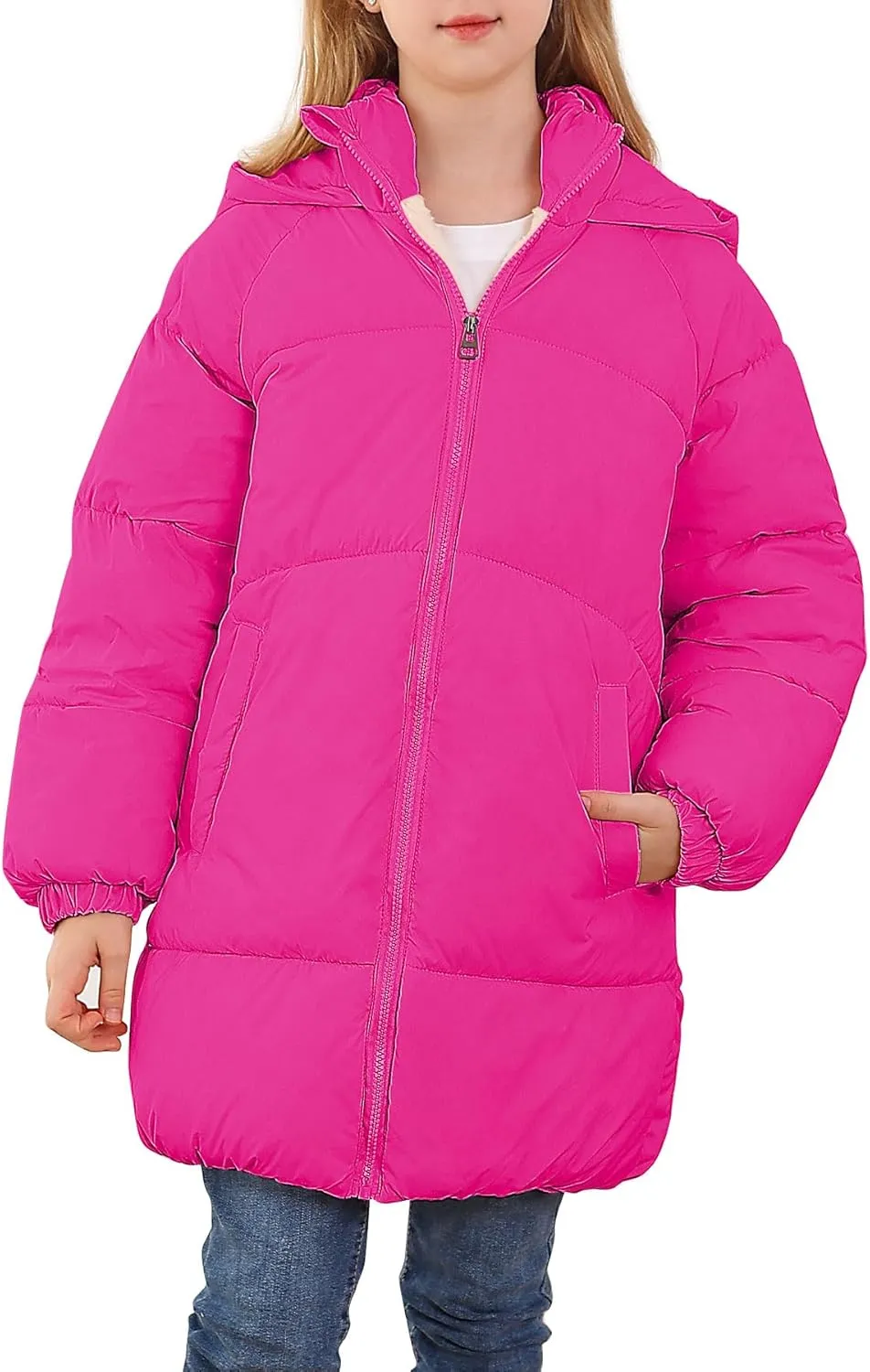UNIFACO Girls Winter Coats Hooded Puffer Jackets Medium Length Down-like Cotton Coats Snow Outwear 5-12Y