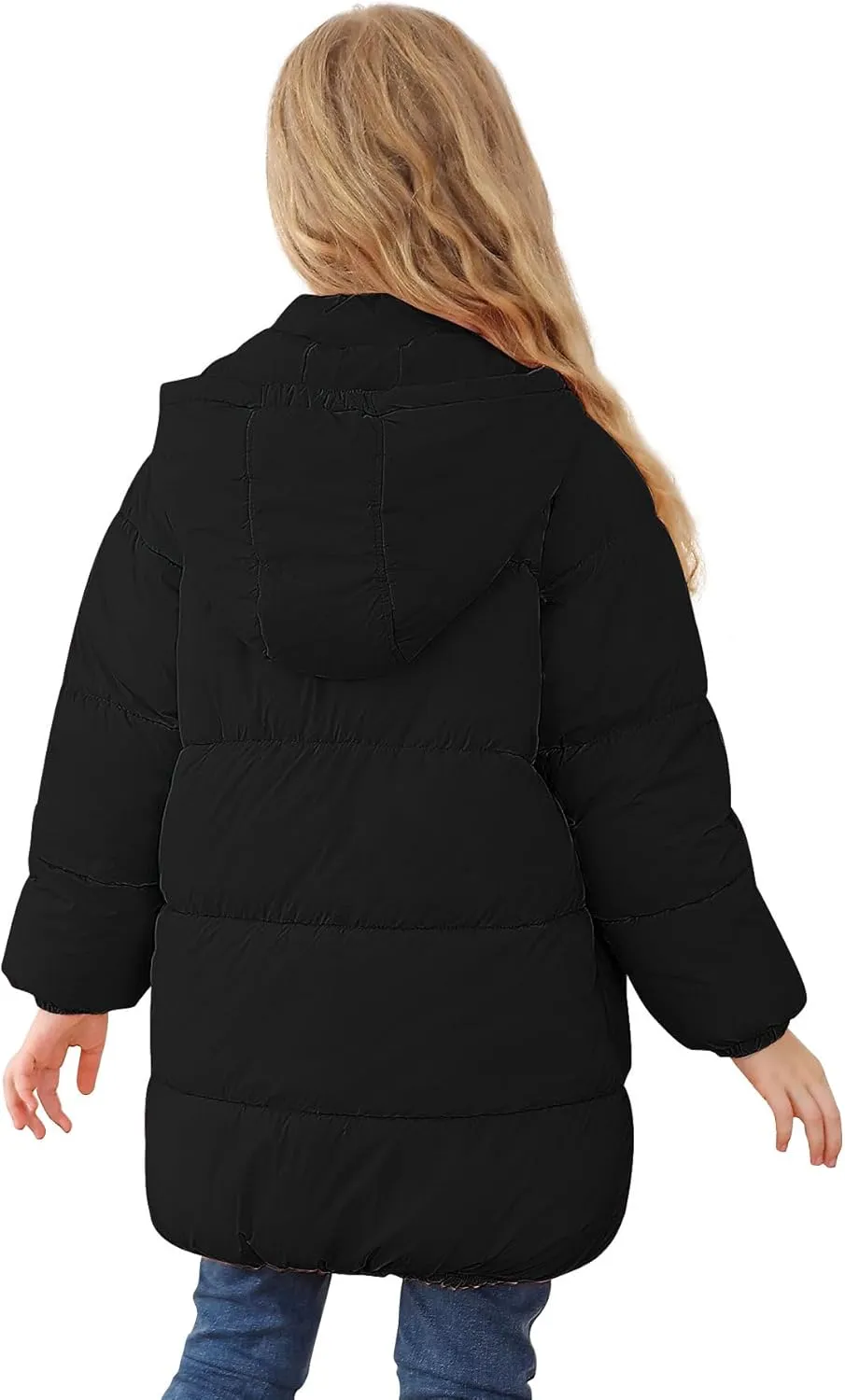 UNIFACO Girls Winter Coats Hooded Puffer Jackets Medium Length Down-like Cotton Coats Snow Outwear 5-12Y