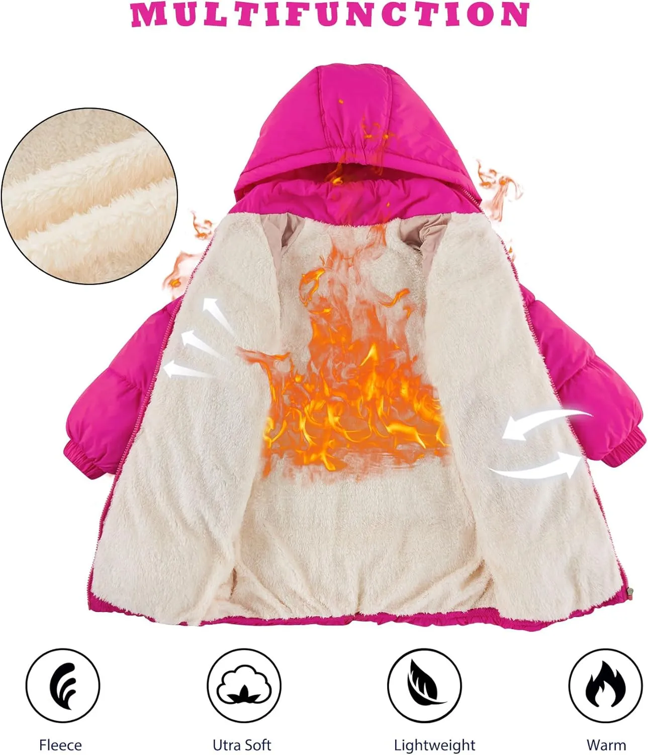 UNIFACO Girls Winter Coats Hooded Puffer Jackets Medium Length Down-like Cotton Coats Snow Outwear 5-12Y