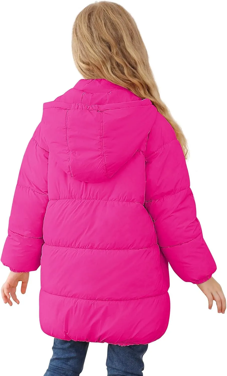 UNIFACO Girls Winter Coats Hooded Puffer Jackets Medium Length Down-like Cotton Coats Snow Outwear 5-12Y