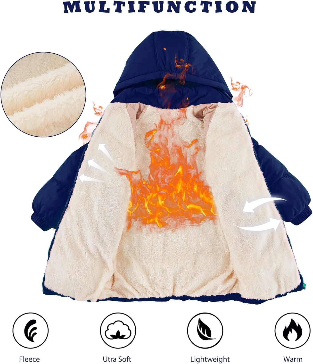 UNIFACO Girls Winter Coats Hooded Puffer Jackets Medium Length Down-like Cotton Coats Snow Outwear 5-12Y