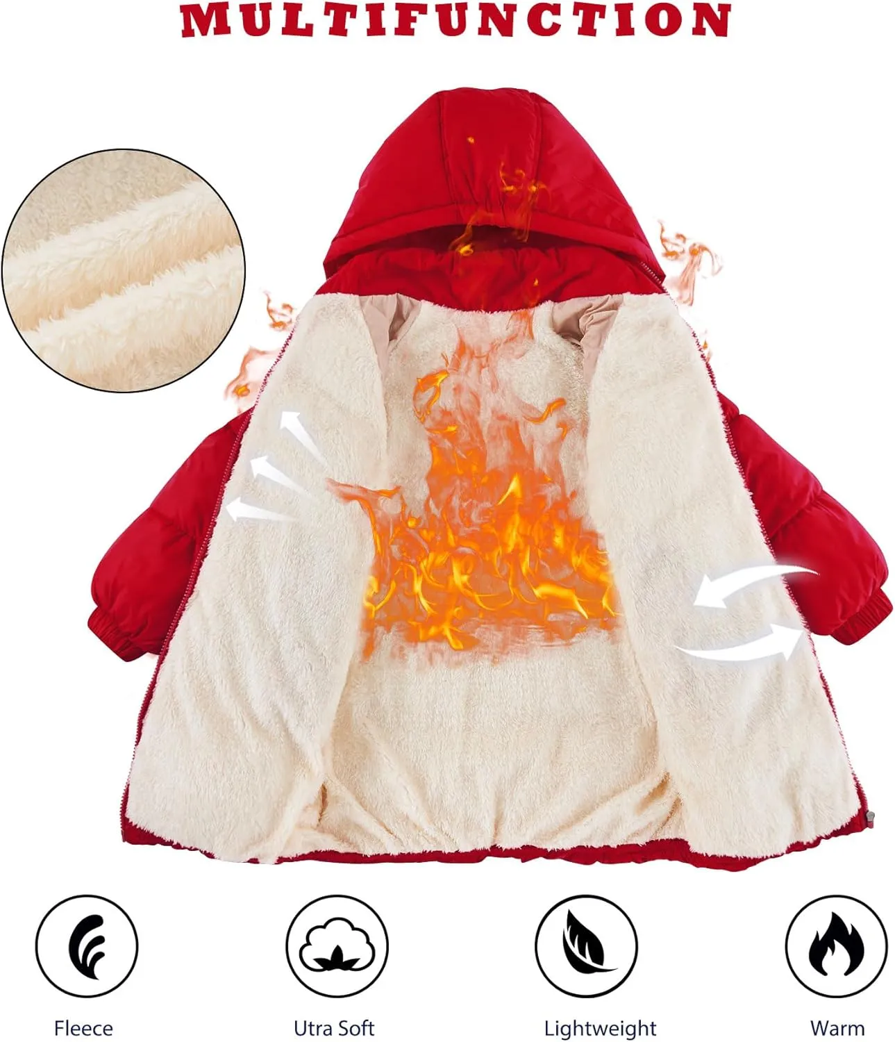 UNIFACO Girls Winter Coats Hooded Puffer Jackets Medium Length Down-like Cotton Coats Snow Outwear 5-12Y