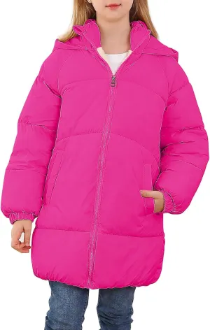 UNIFACO Girls Winter Coats Hooded Puffer Jackets Medium Length Down-like Cotton Coats Snow Outwear 5-12Y