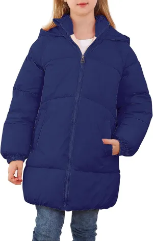 UNIFACO Girls Winter Coats Hooded Puffer Jackets Medium Length Down-like Cotton Coats Snow Outwear 5-12Y