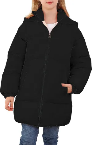 UNIFACO Girls Winter Coats Hooded Puffer Jackets Medium Length Down-like Cotton Coats Snow Outwear 5-12Y