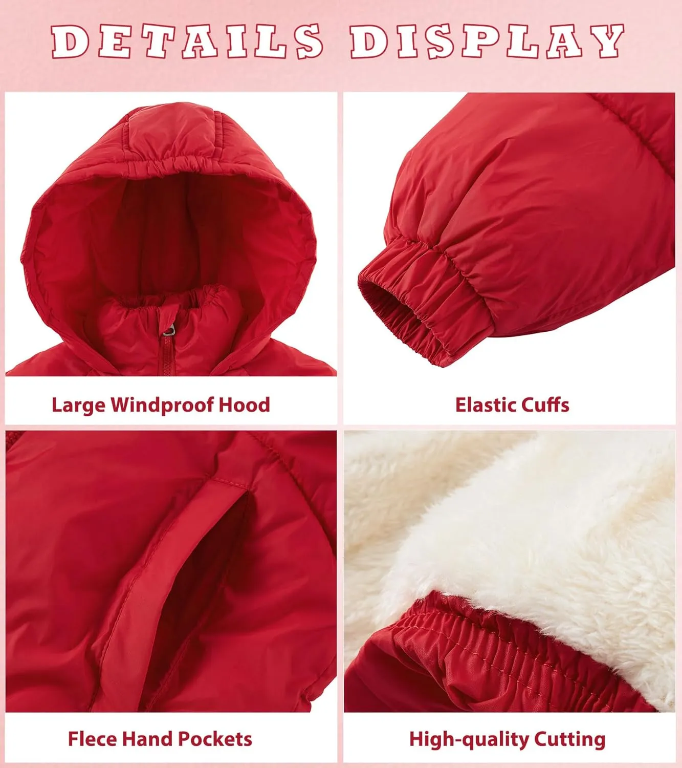 UNIFACO Girls Winter Coats Hooded Puffer Jackets Medium Length Down-like Cotton Coats Snow Outwear 5-12Y