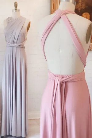 Unique Open Back Column Sleeveless Ruched Long Bridesmaid Dresses Prom Dresses N788