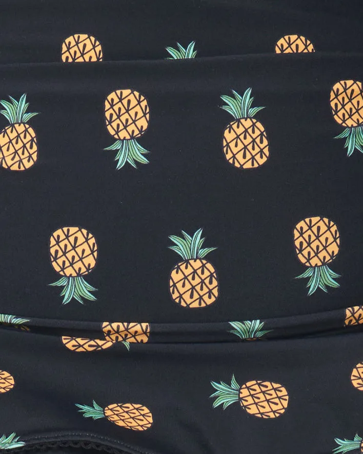 Unique Vintage Black & Pineapple Print Alice Swim Skirt | Black/Pineapples