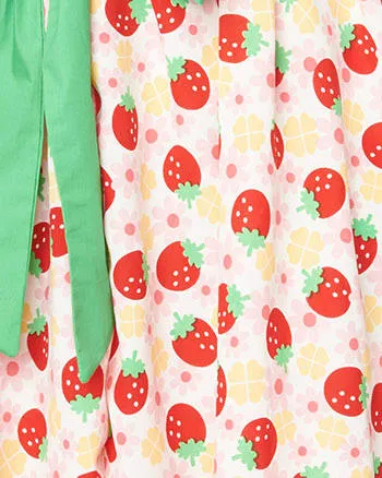 Unique Vintage Pink Floral Strawberries Dakota Flare Dress | Pink Floral Strawberries