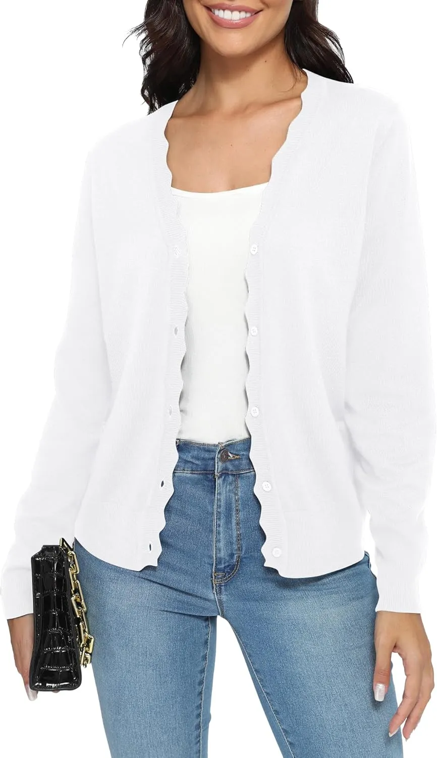 Urban CoCo Women's Lightweight Button Cardigan Sweater Long Sleeve Knit Jacket for Dressy Casual