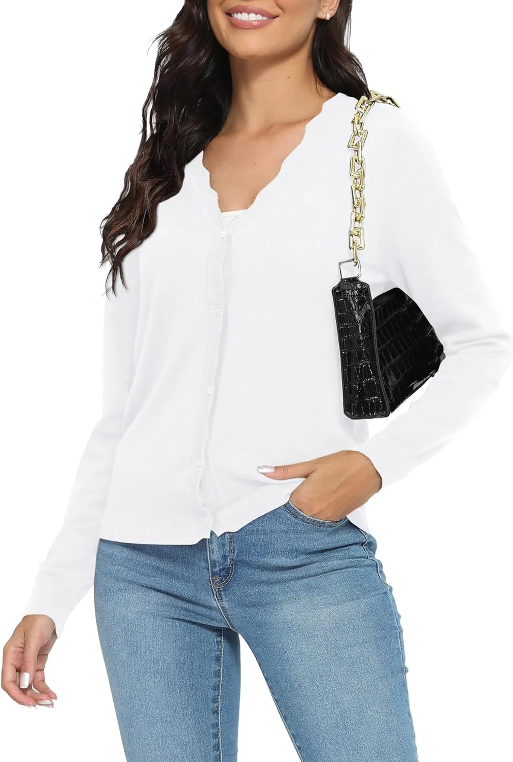 Urban CoCo Women's Lightweight Button Cardigan Sweater Long Sleeve Knit Jacket for Dressy Casual