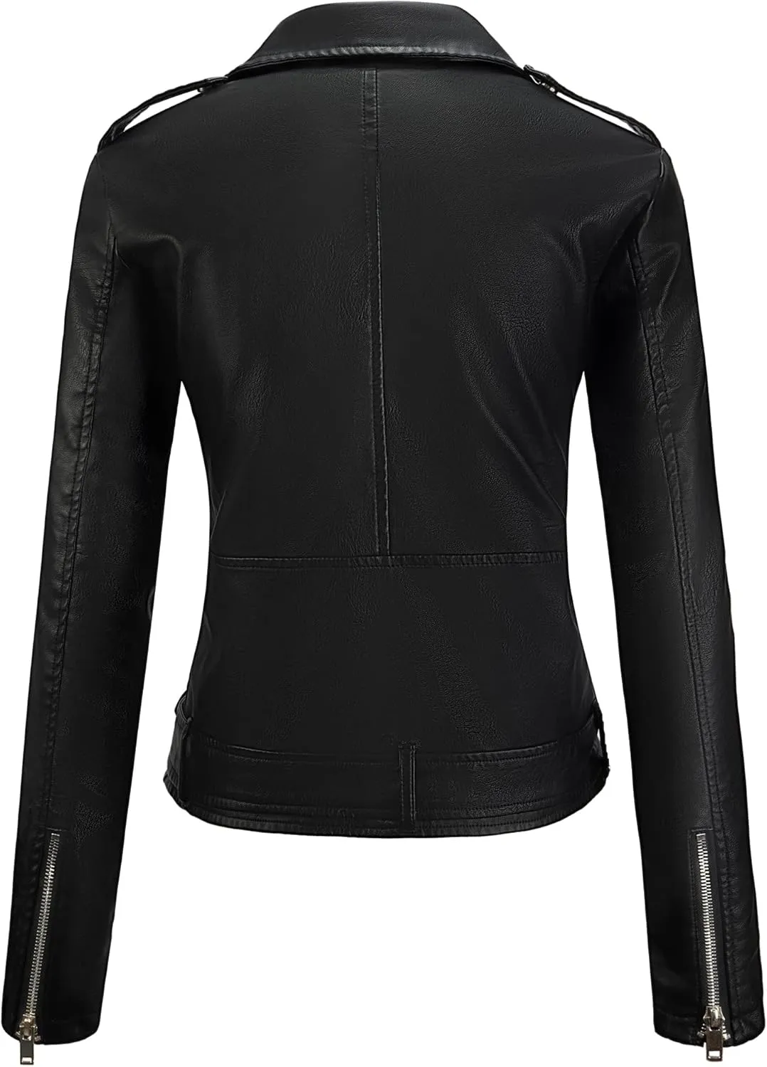 URBEST Women's Faux Leather Jacket Black Motorcycle Moto Biker Short Coat