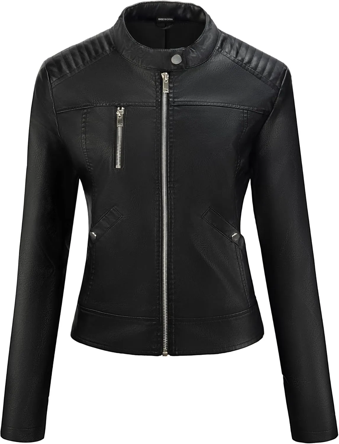URBEST Women's Faux Leather Jacket Black Motorcycle Moto Biker Short Coat