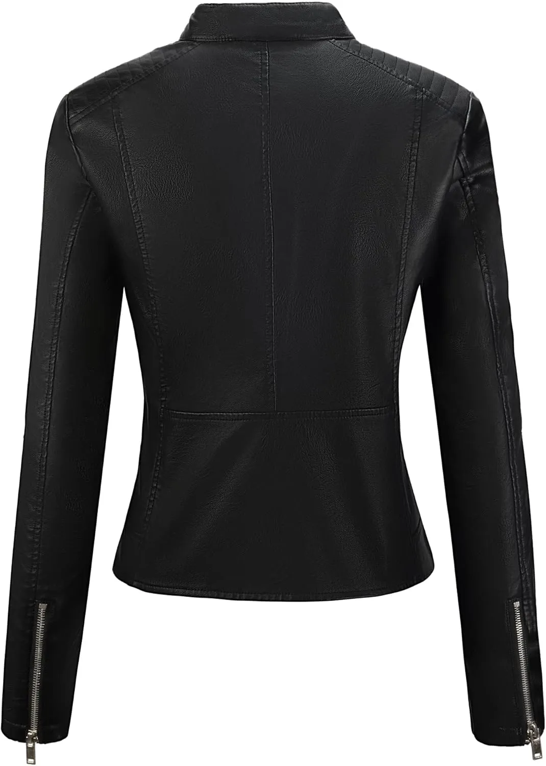 URBEST Women's Faux Leather Jacket Black Motorcycle Moto Biker Short Coat