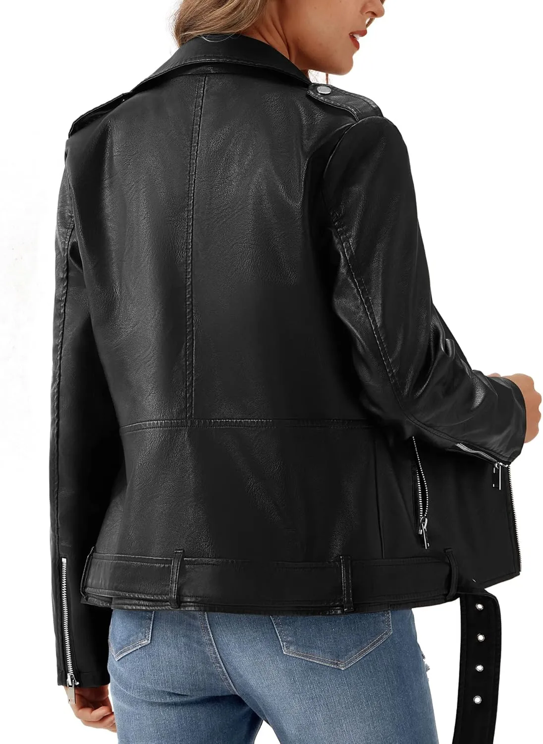 URBEST Women's Faux Leather Jacket Black Motorcycle Moto Biker Short Coat