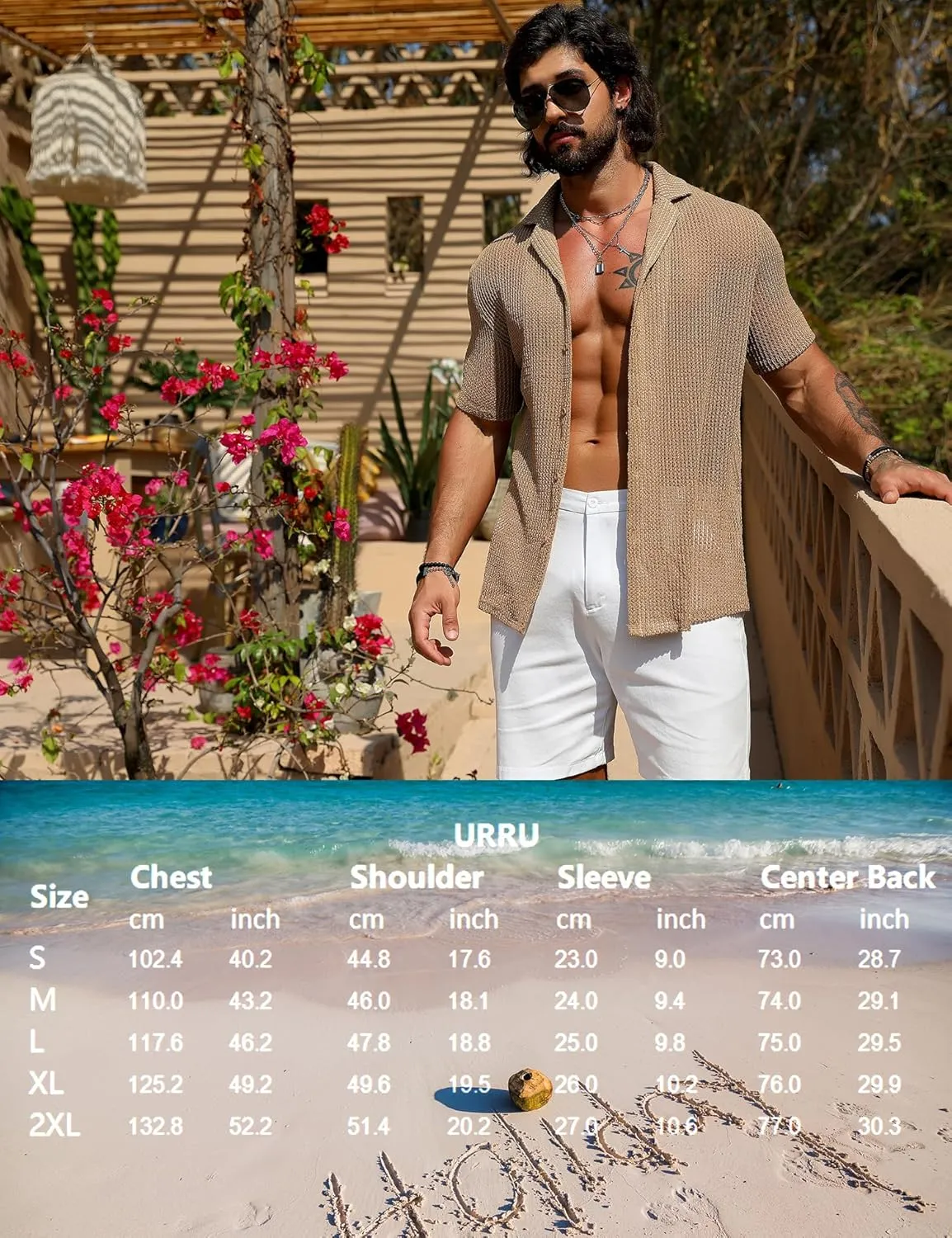 URRU Men's Summer Beach Shirt Stylish Hawaiian Shirts Short Sleeve Casual Button Down Beach Knit Shirts