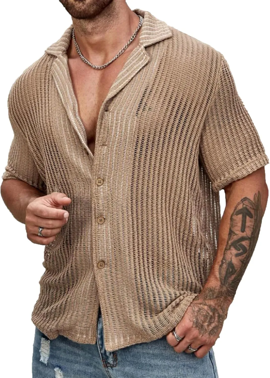 URRU Men's Summer Beach Shirt Stylish Hawaiian Shirts Short Sleeve Casual Button Down Beach Knit Shirts