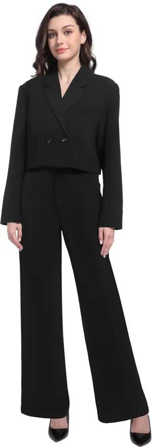 V VOCNI Women's Suit 2 Piece Set Business Casual Outfits Cropped Blazer Jackets High Waisted Wide Leg Work Pants Suits Set