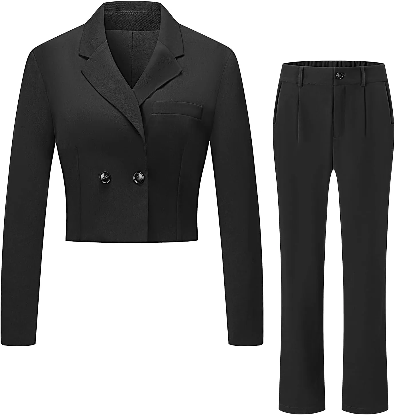 V VOCNI Women's Suit 2 Piece Set Business Casual Outfits Cropped Blazer Jackets High Waisted Wide Leg Work Pants Suits Set