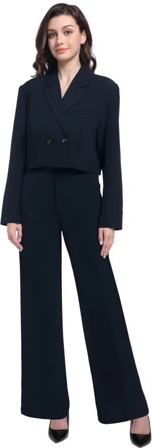 V VOCNI Women's Suit 2 Piece Set Business Casual Outfits Cropped Blazer Jackets High Waisted Wide Leg Work Pants Suits Set