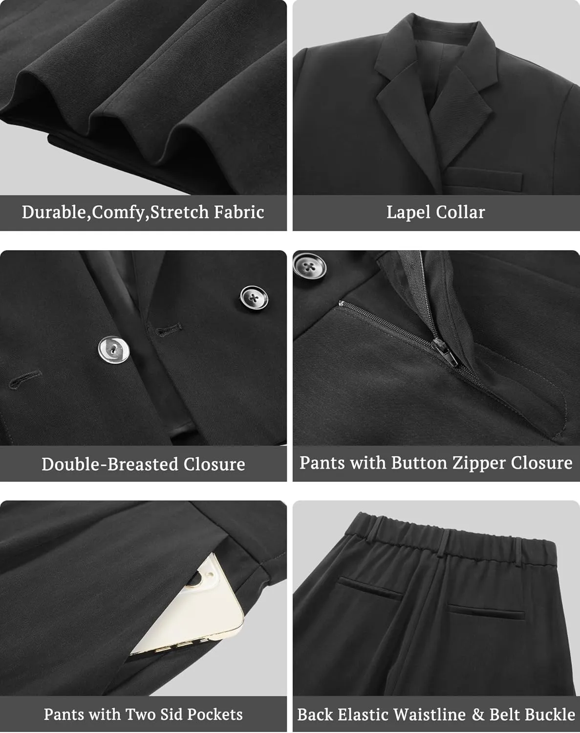 V VOCNI Women's Suit 2 Piece Set Business Casual Outfits Cropped Blazer Jackets High Waisted Wide Leg Work Pants Suits Set