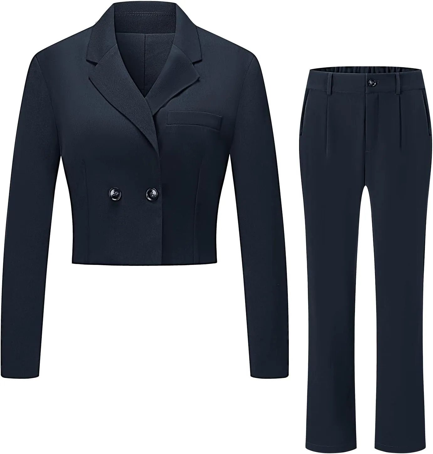 V VOCNI Women's Suit 2 Piece Set Business Casual Outfits Cropped Blazer Jackets High Waisted Wide Leg Work Pants Suits Set