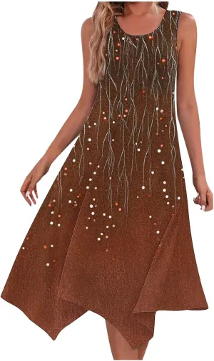 Vacation Dresses for Women 2025 Casual Sleeveless Handkerchief Hem Tank Dresses Boho Print 2025 Beach Sundresses
