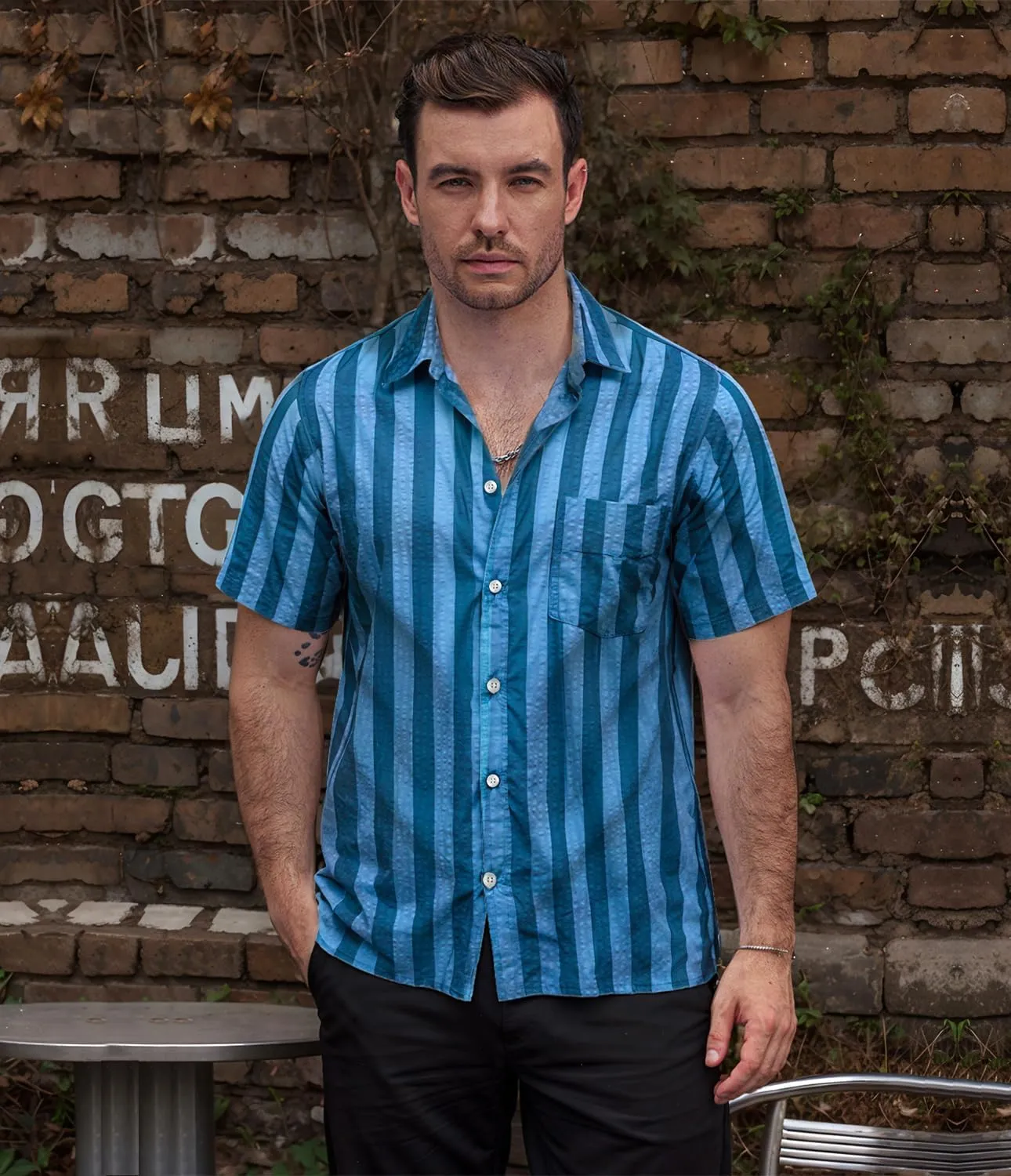 VATPAVE Mens Striped Summer Shirt Casual Button Down Short Sleeve Beach Shirts Cotton Linen Shirts for Men