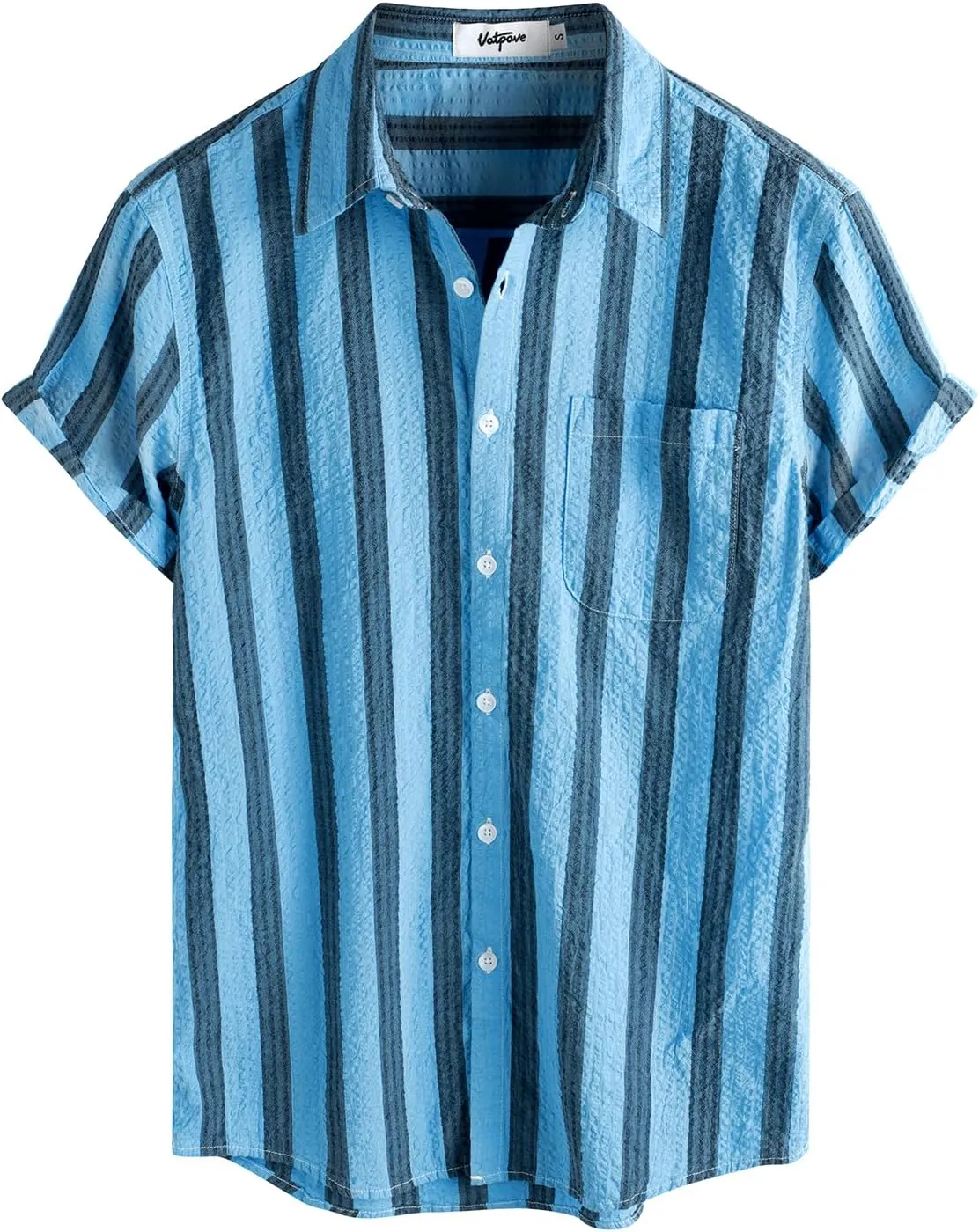 VATPAVE Mens Striped Summer Shirt Casual Button Down Short Sleeve Beach Shirts Cotton Linen Shirts for Men