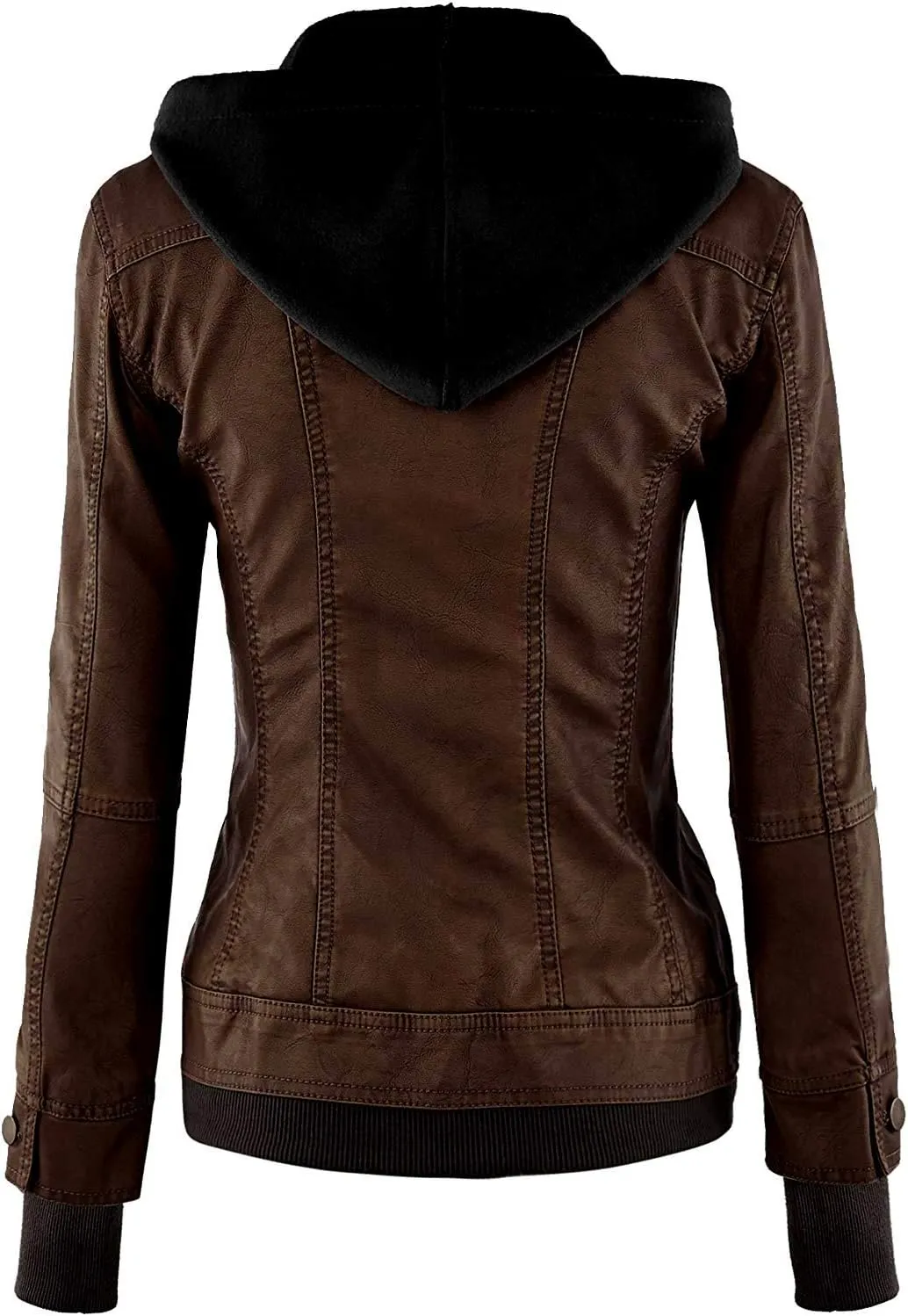 VearFit Women's Sparteens Real Leather Jacket Bomber Removable Hood for Women