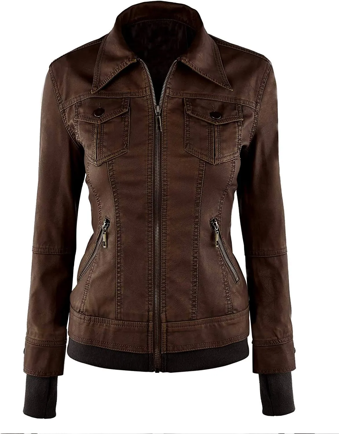 VearFit Women's Sparteens Real Leather Jacket Bomber Removable Hood for Women