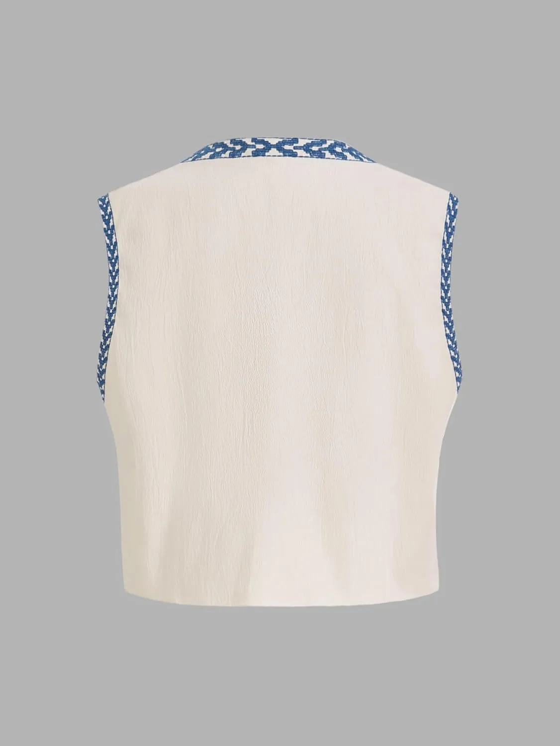 Verdusa Women's Boho Western Floral Embroidery Tank Tops Button Front V Neck Vest Tops