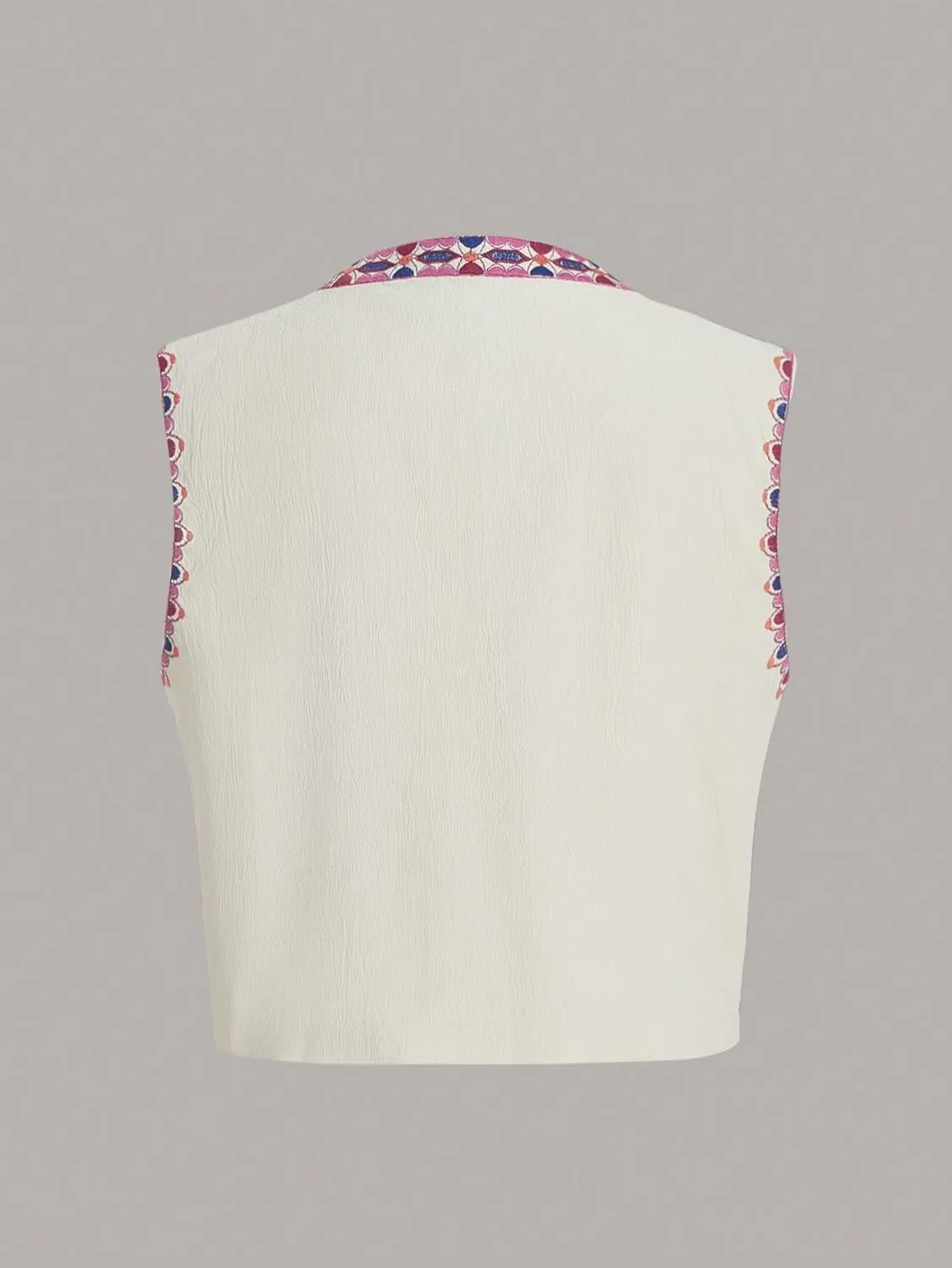 Verdusa Women's Boho Western Floral Embroidery Tank Tops Button Front V Neck Vest Tops