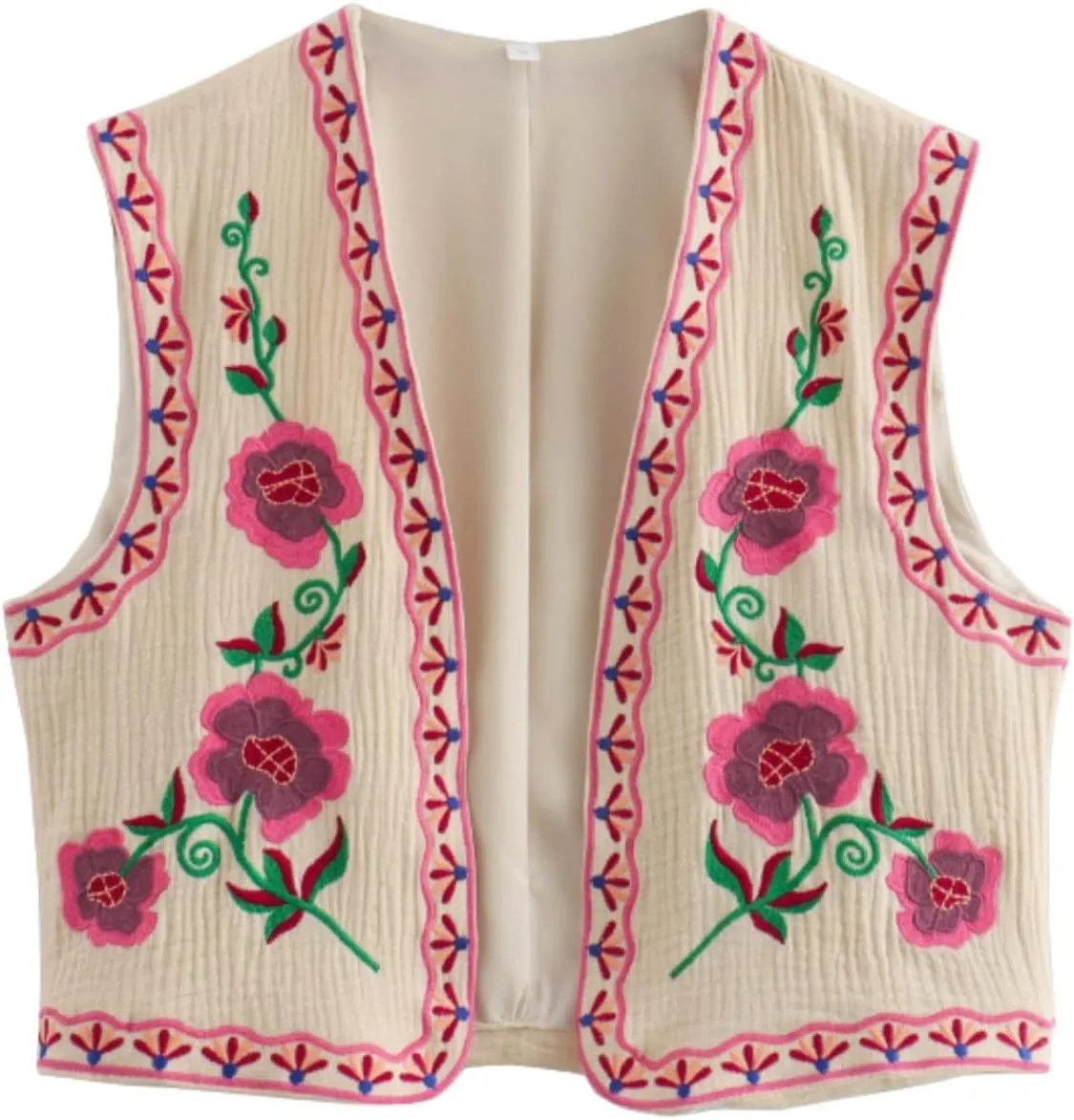 Verdusa Women's Boho Western Floral Embroidery Tank Tops Button Front V Neck Vest Tops