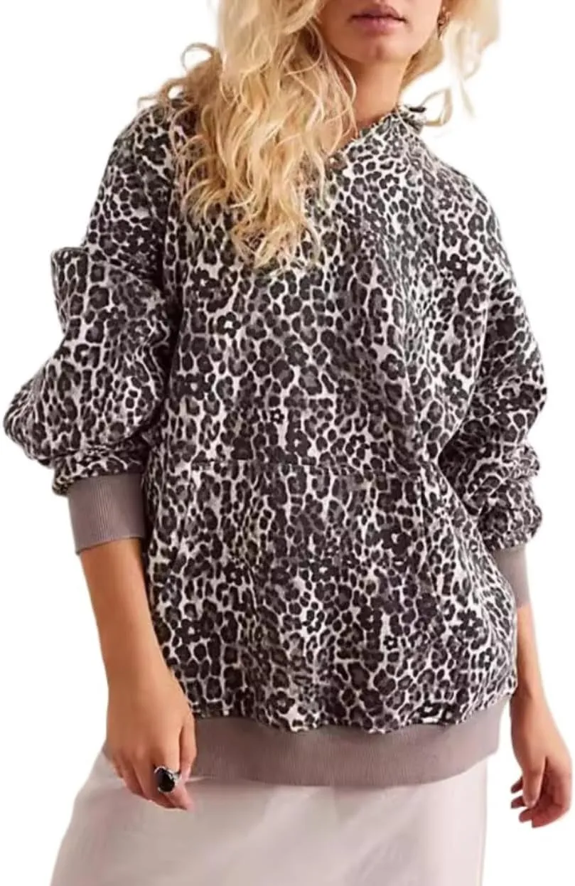 Vintage Camo Cheetach Print Hoodie Trendy Y2k Women Graphic Hoodies Pullover Sweatshirt Hooded Oversized Hoodies