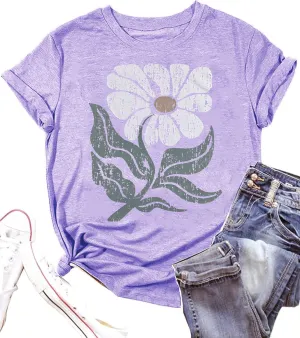 Vintage Floral Shirts Women Boho Wildflowers T-Shirt Wildflower Graphic Tee Shirts Summer Nature Tshirts Tops
