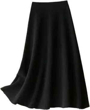 Vintage Knitted Long Skirt Women Casual Solid A Line Skirt Female High Waist Midi Skirt