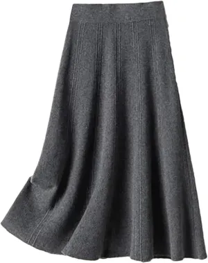 Vintage Knitted Long Skirt Women Casual Solid A Line Skirt Female High Waist Midi Skirt